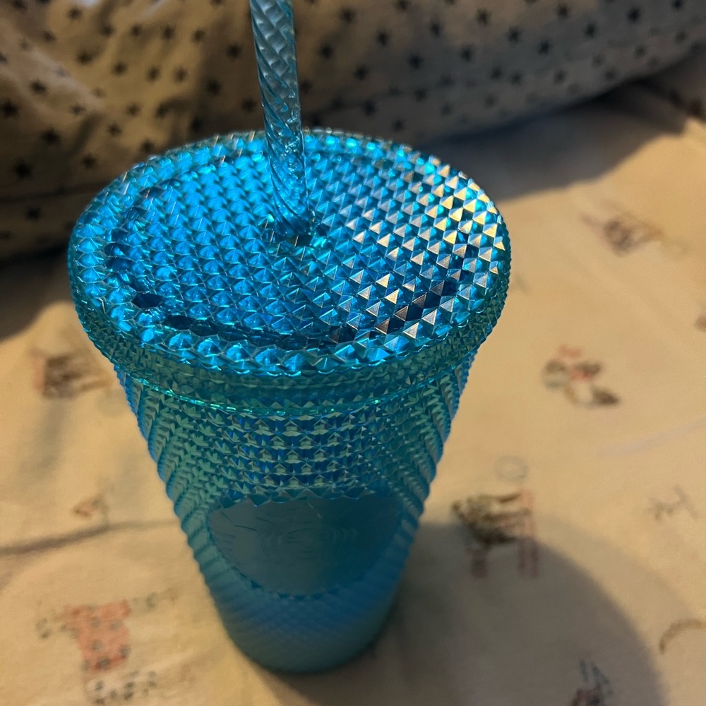 Blue Textured Tumbler with Straw